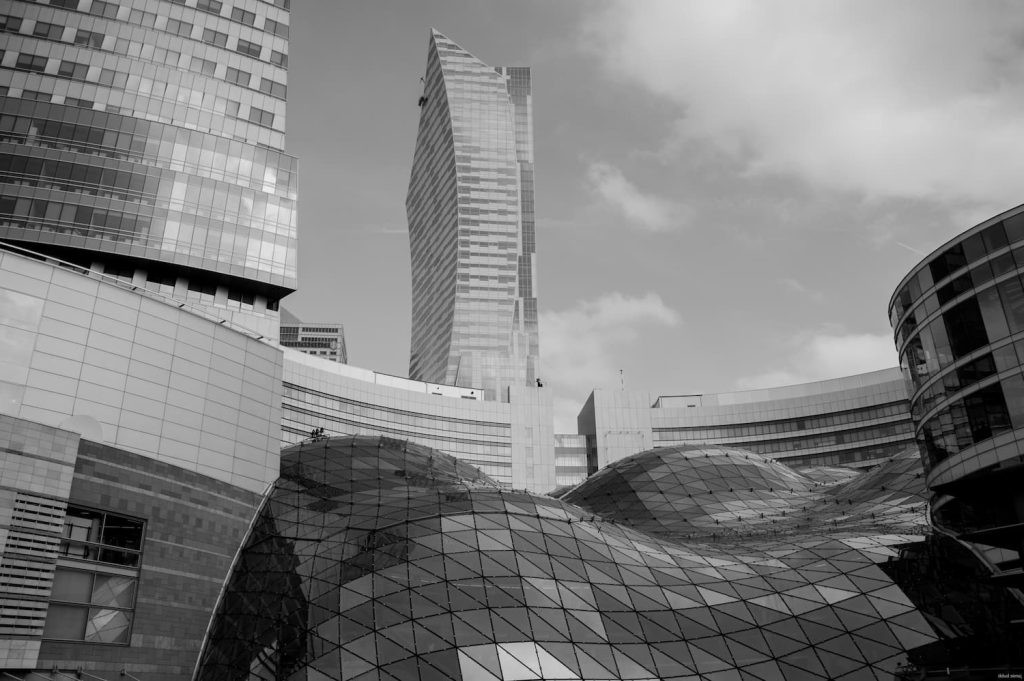 Curved glass roof of Złote Tarasy shopping center.
