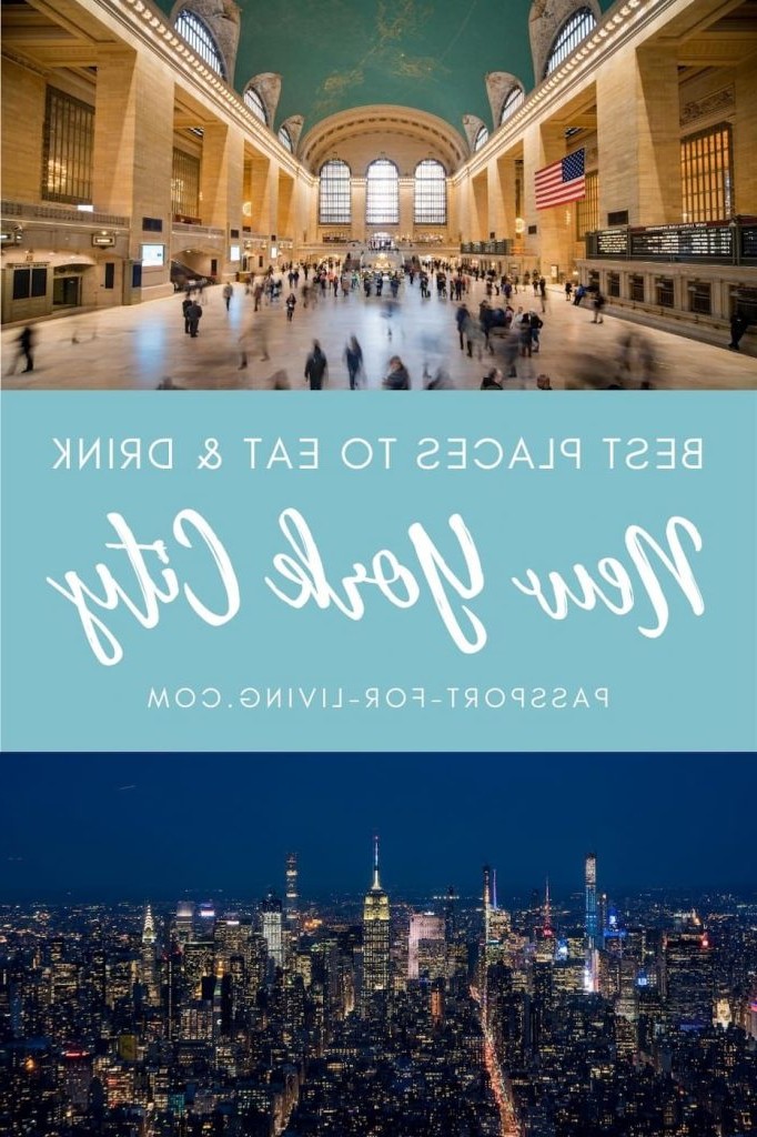 Daytime view over a NYC street with text overlay: 5 Fun Places to Eat New York City.