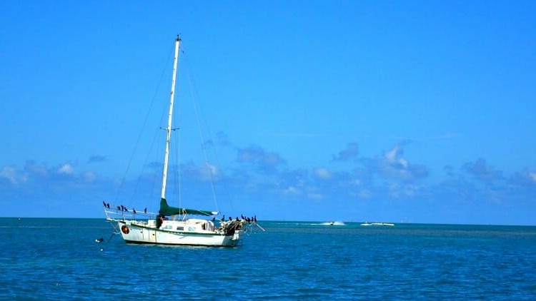 Sailboat on turquoise water in the Florida Keys