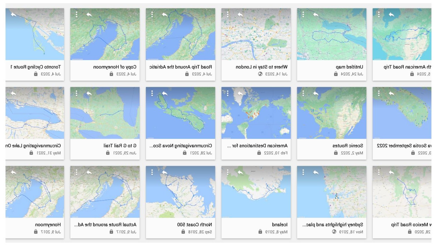 multiple custom Google My Maps routes layered on a screen